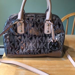 Michael Kors silver metallic leather handbag